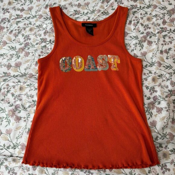 Express Orange Sequin Ribbed Coast Tank Top S - Picture 1 of 4